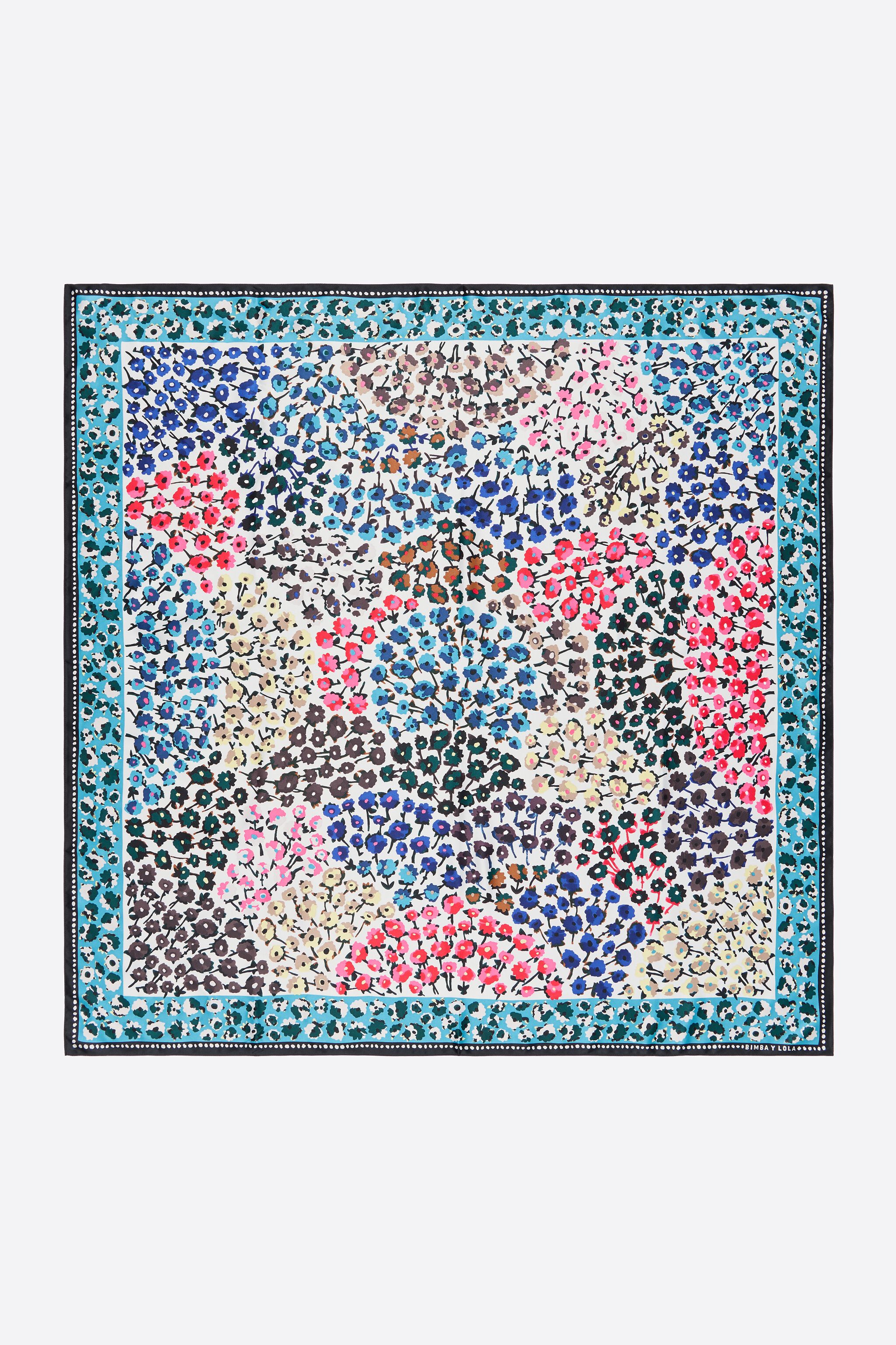 Blue border floral scarf