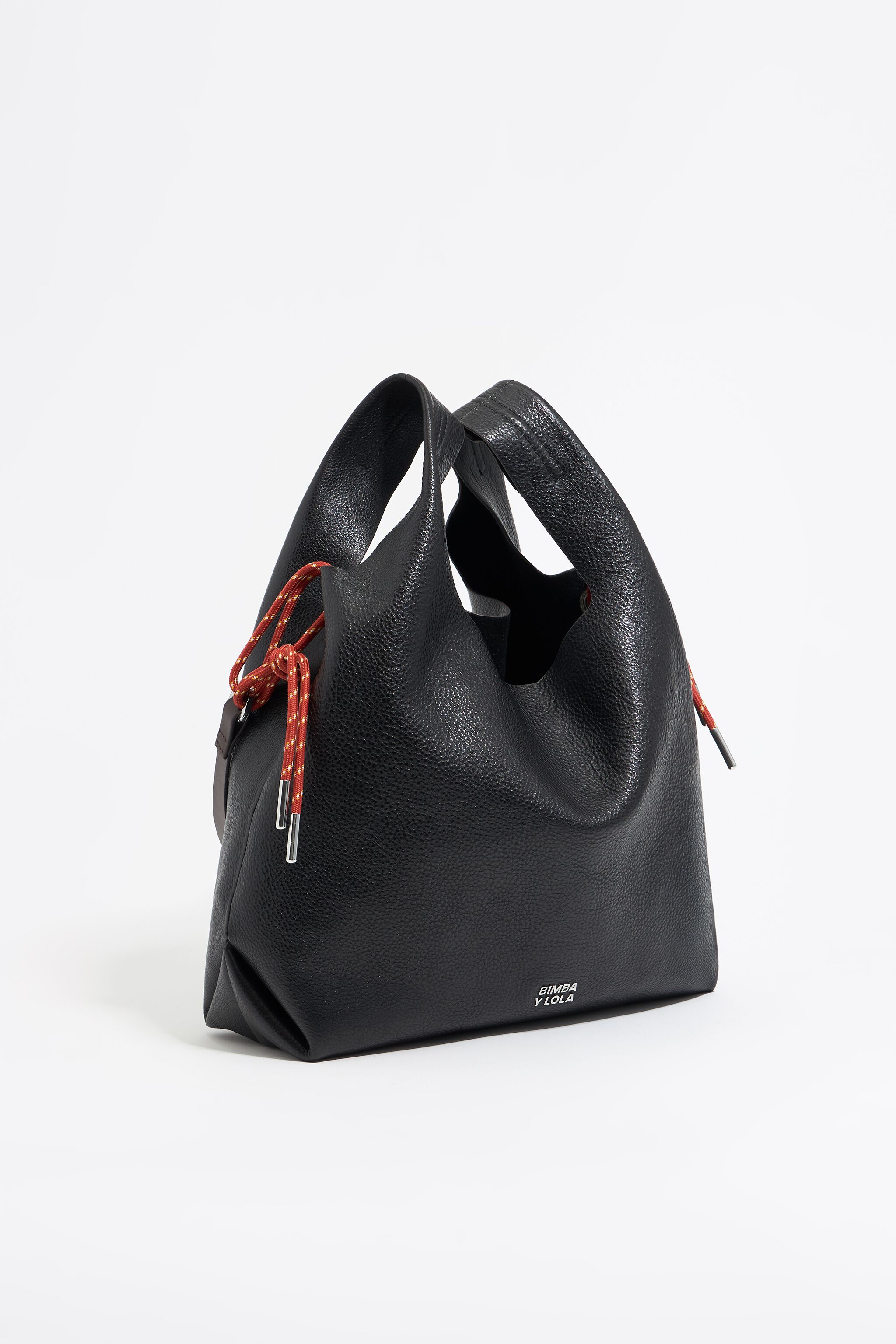 Medium black leather Paper bag