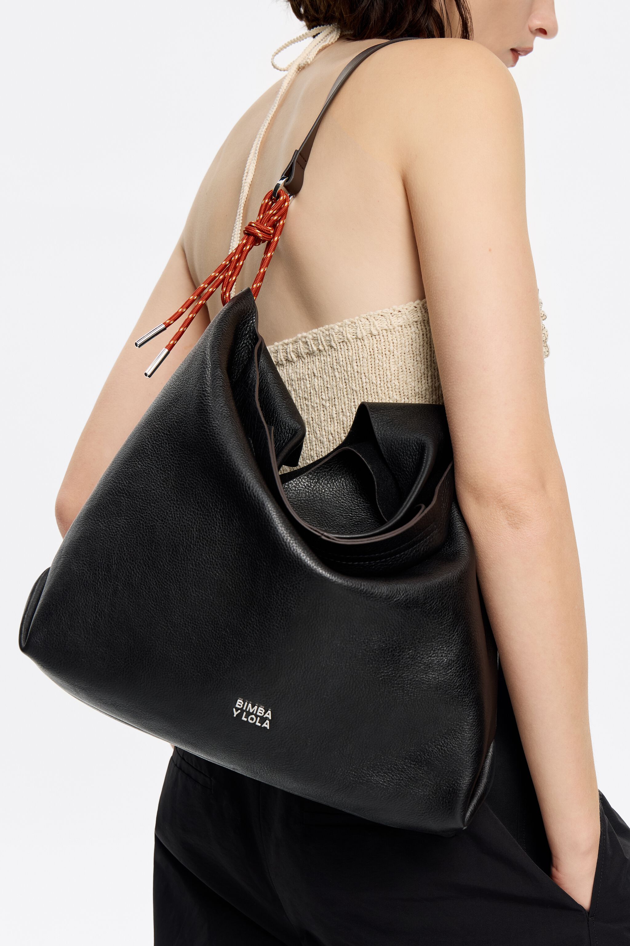 Large black leather Paper bag