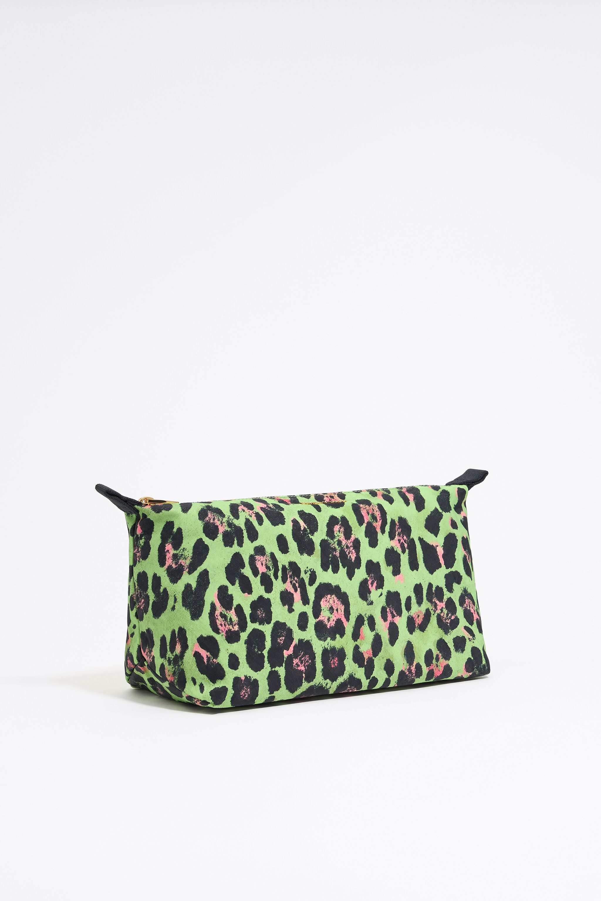Large green Leopard nylon make-up case