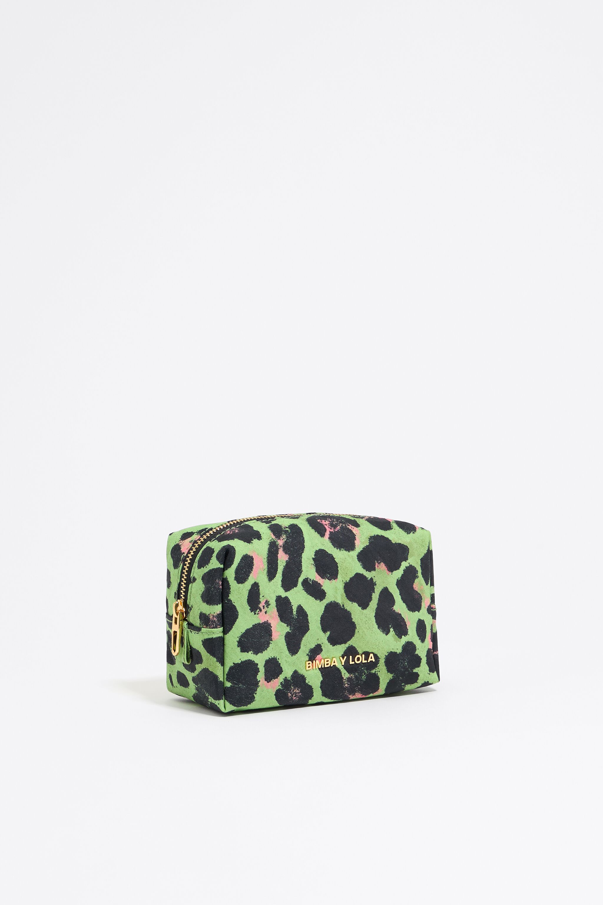 Small green Leopard nylon make-up case