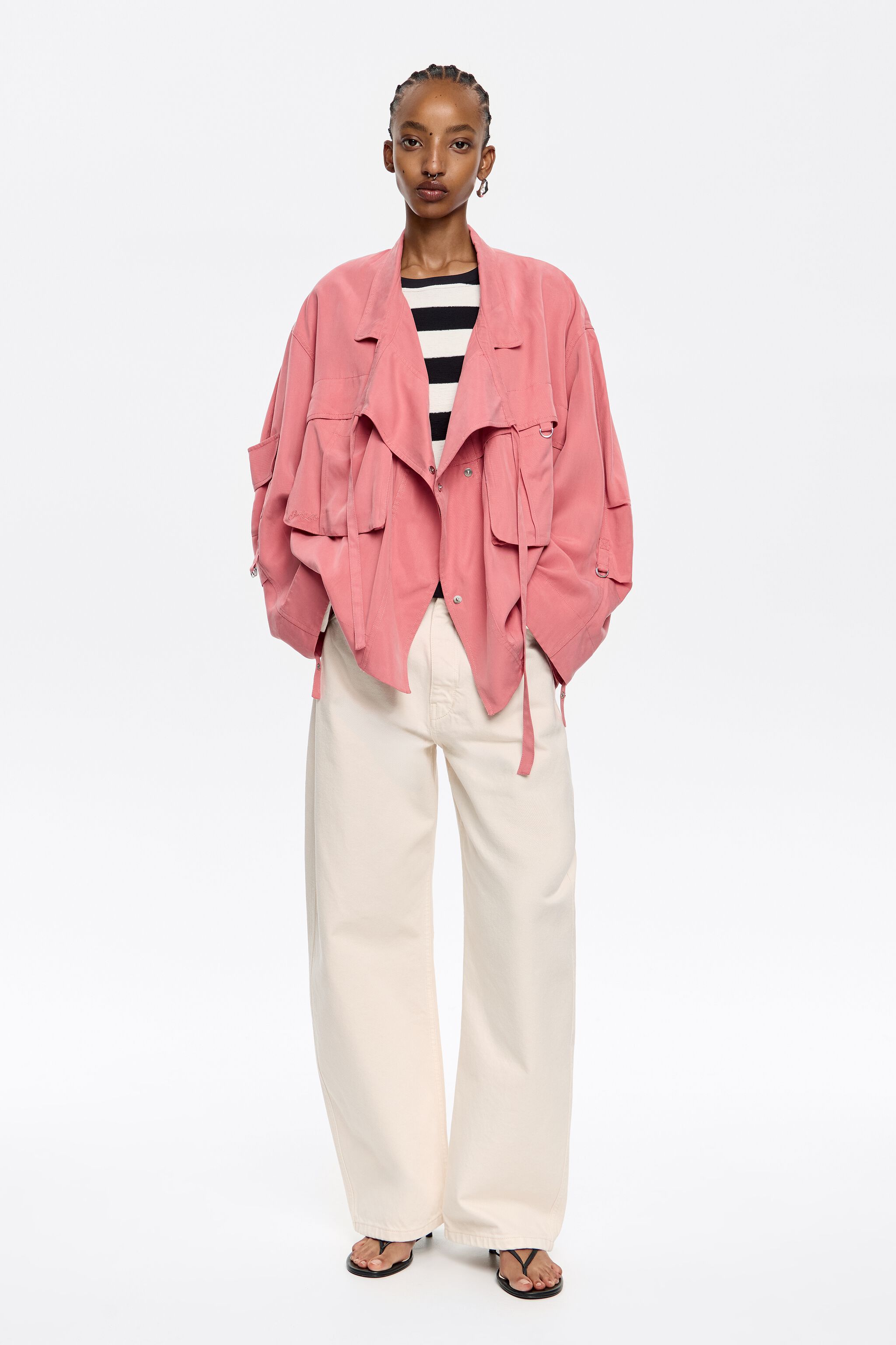 Coral fluid double-breasted jacket