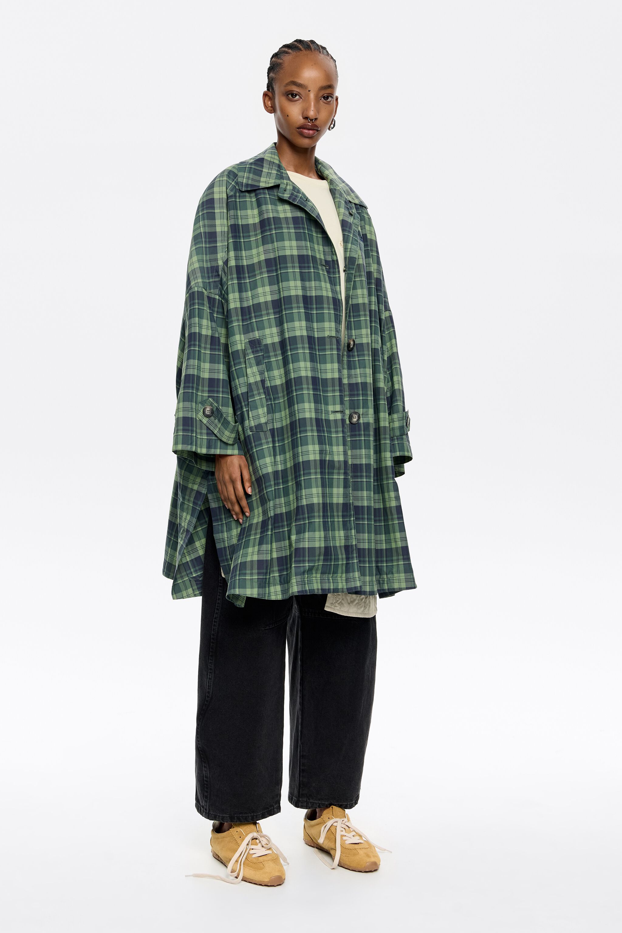 Light green checked trench vest