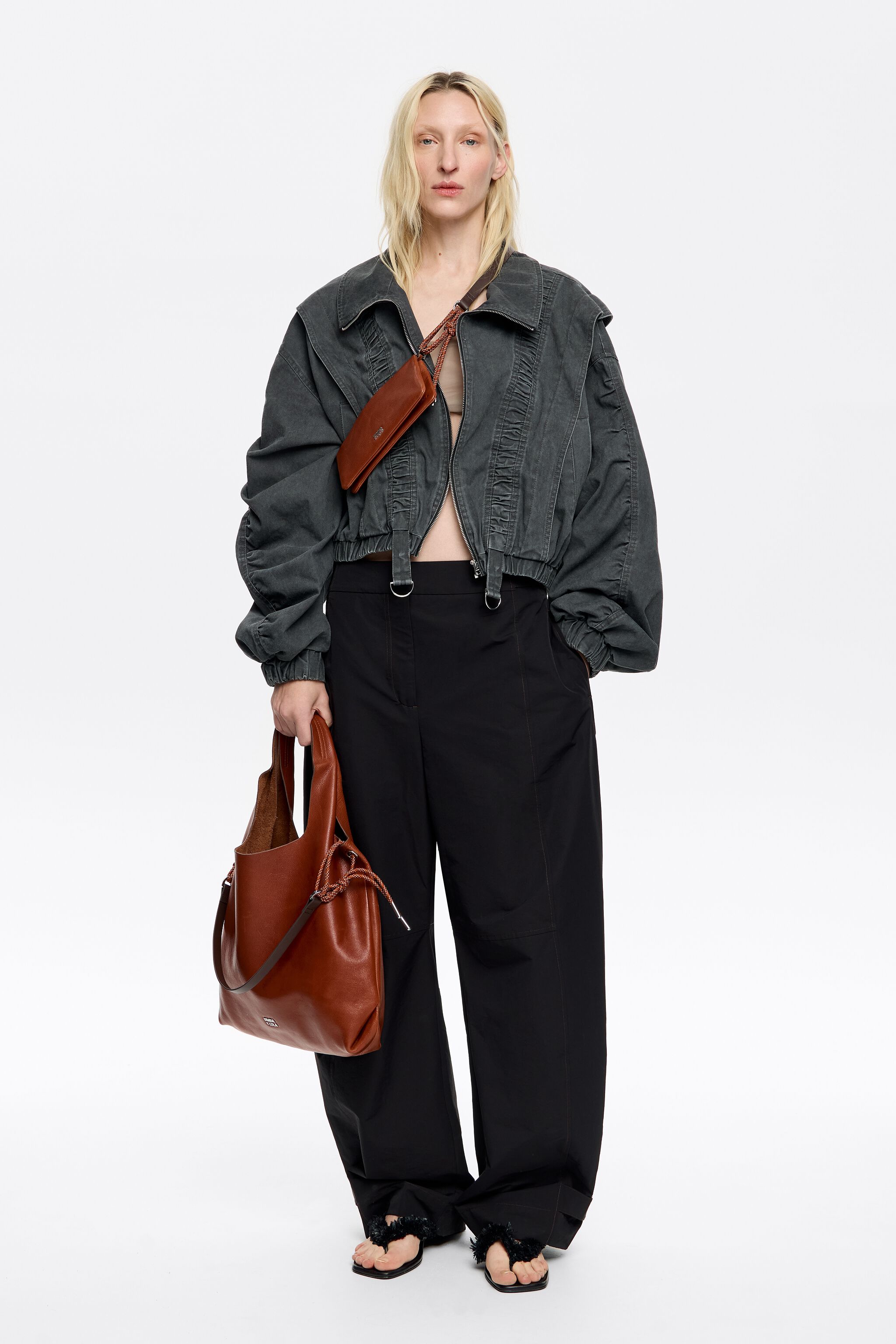 Black oversize ruched jacket