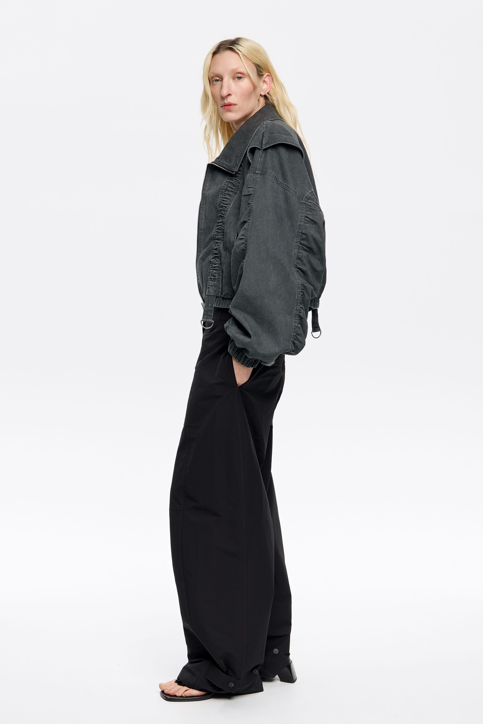 Black oversize ruched jacket