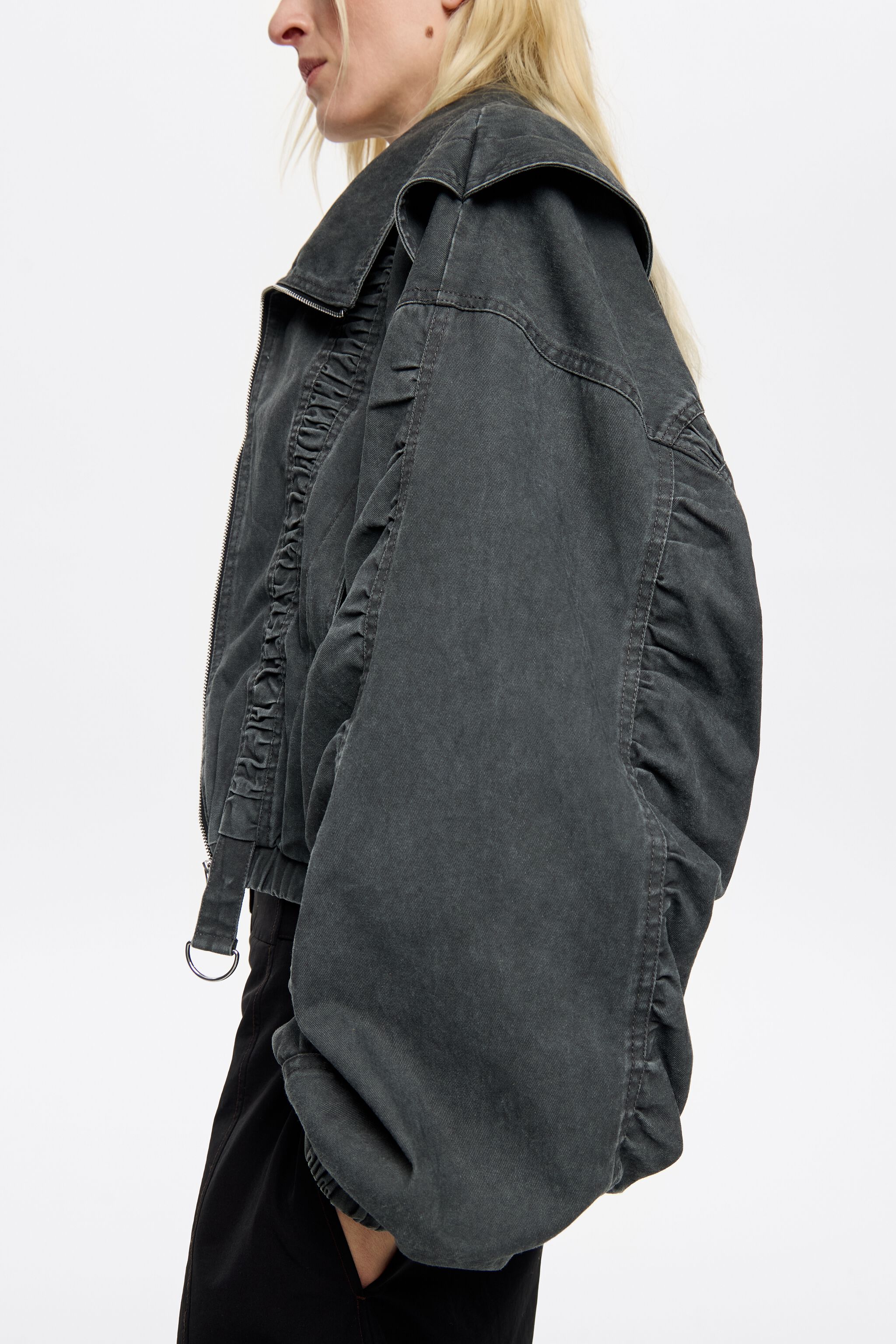 Black oversize ruched jacket