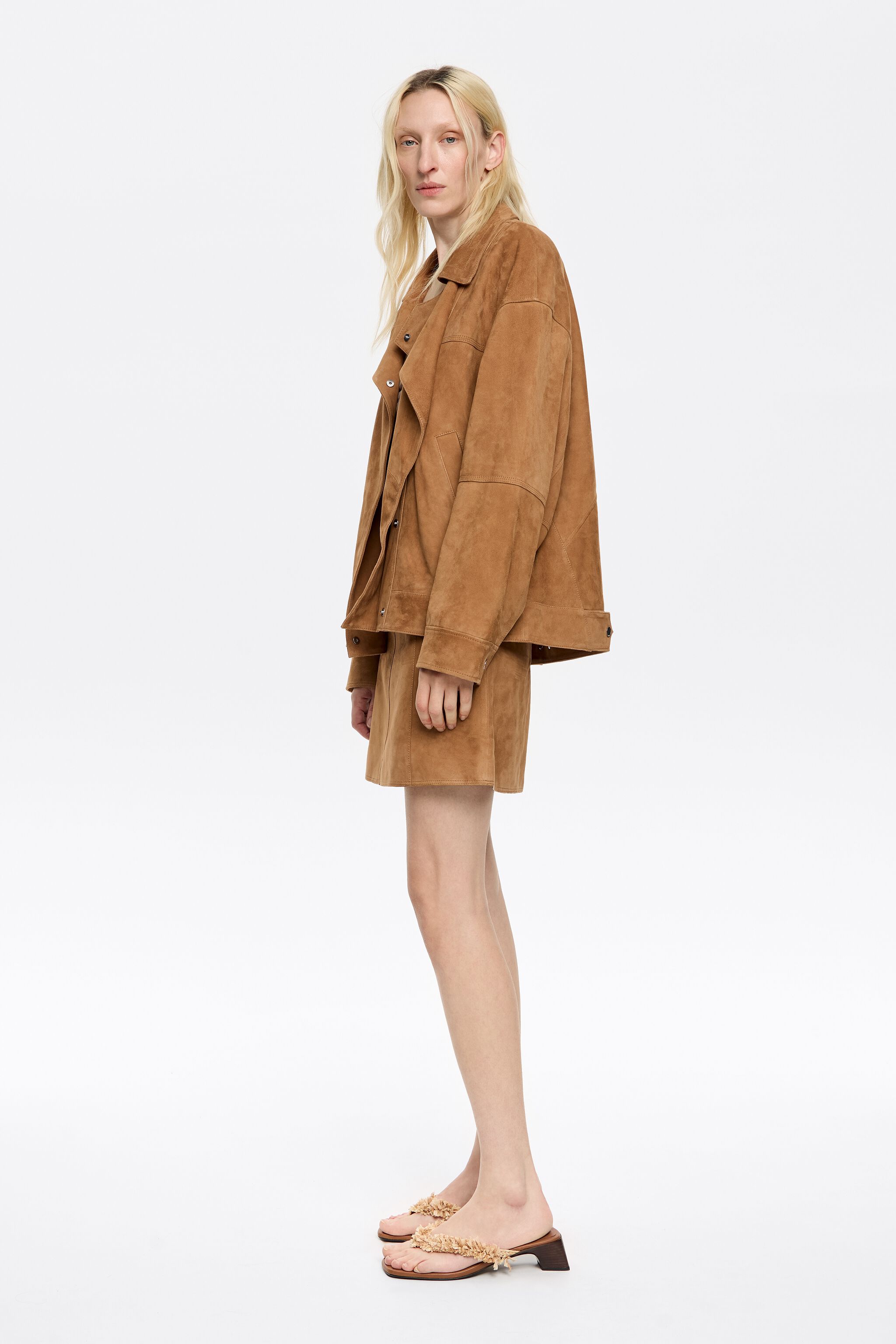 Camel suede double-breasted jacket