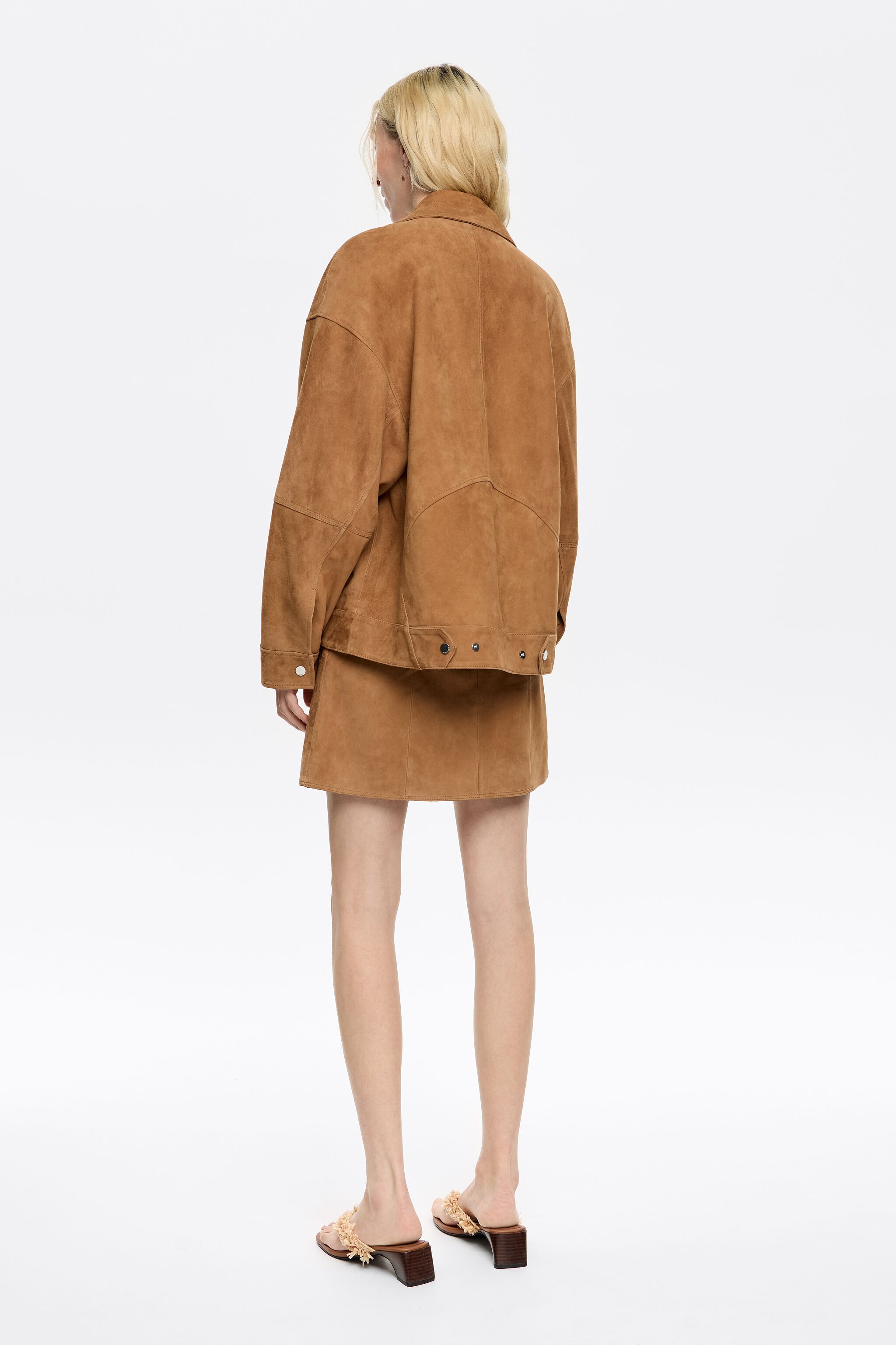 Camel suede double-breasted jacket