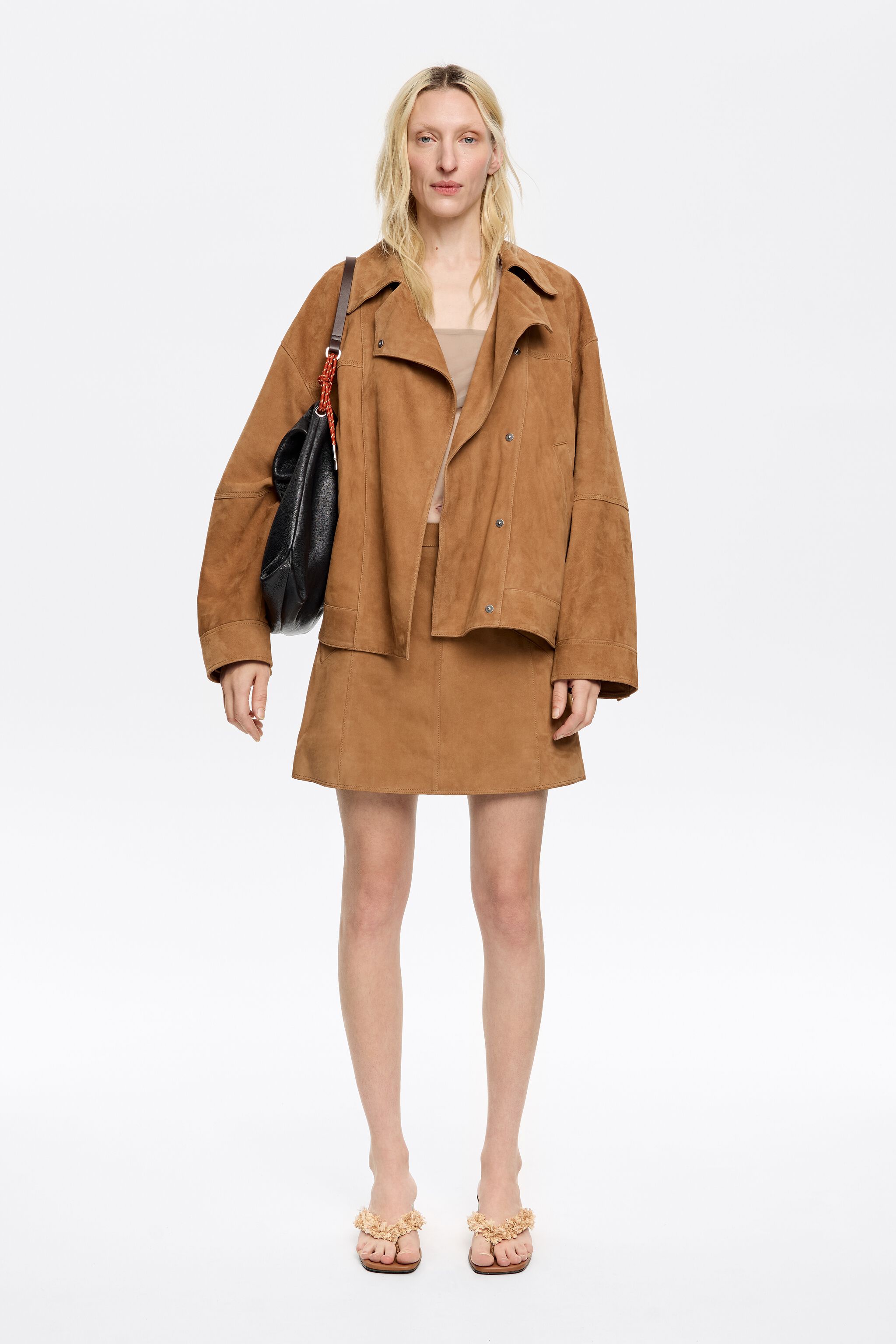 Camel suede double-breasted jacket