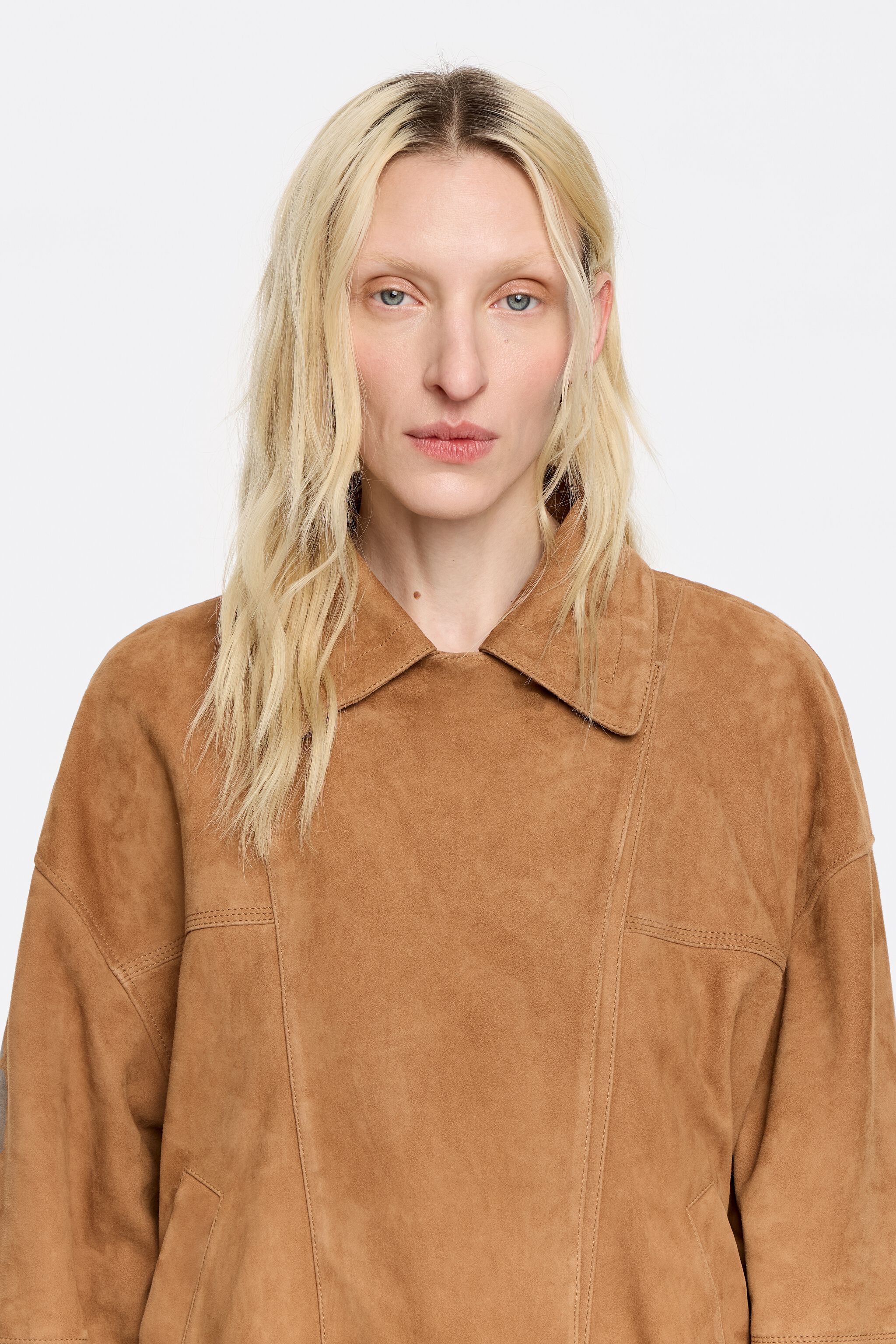 Camel suede double-breasted jacket