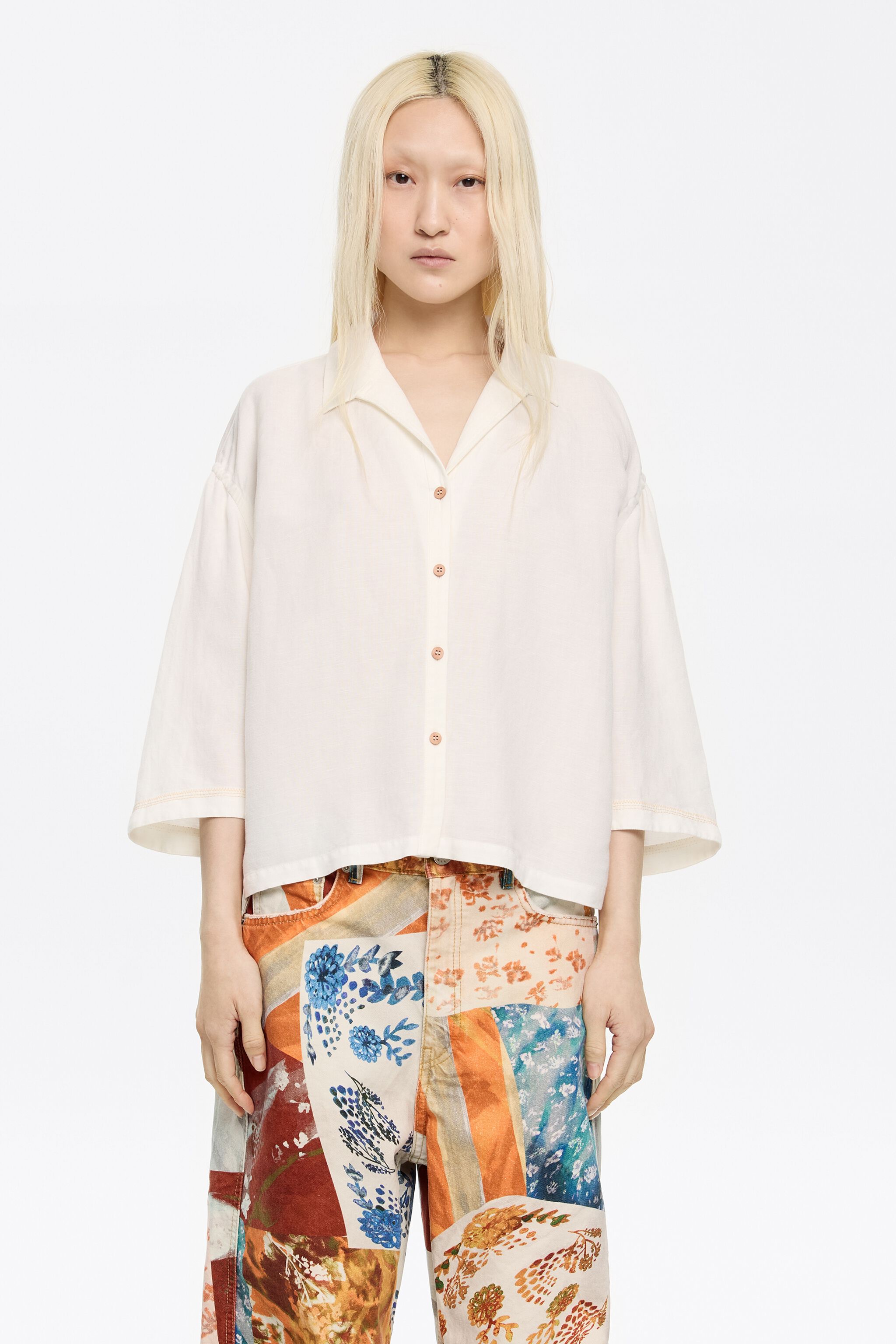 Ivory boxy linen shirt