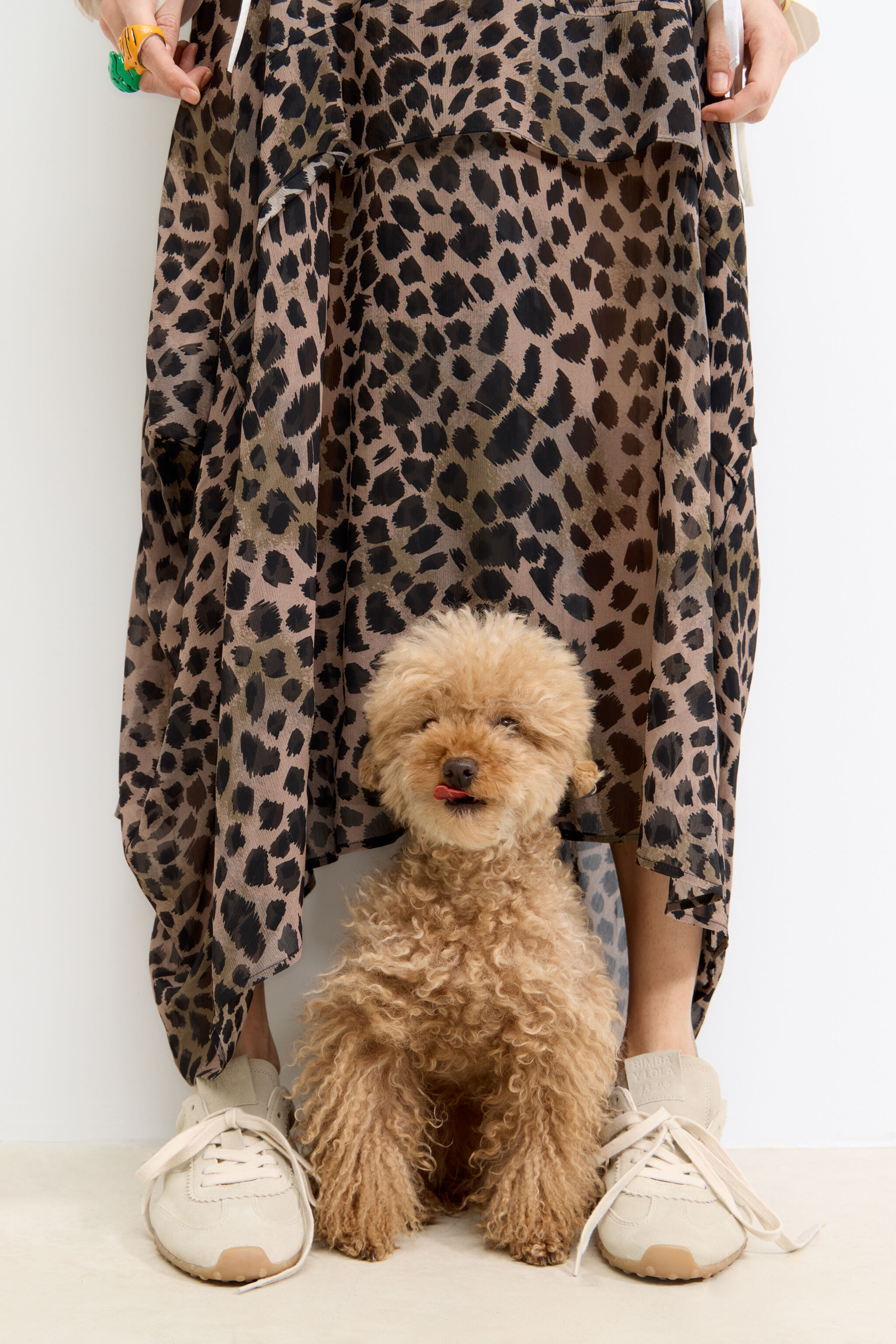 Khaki Cheetah asymmetric fluid skirt