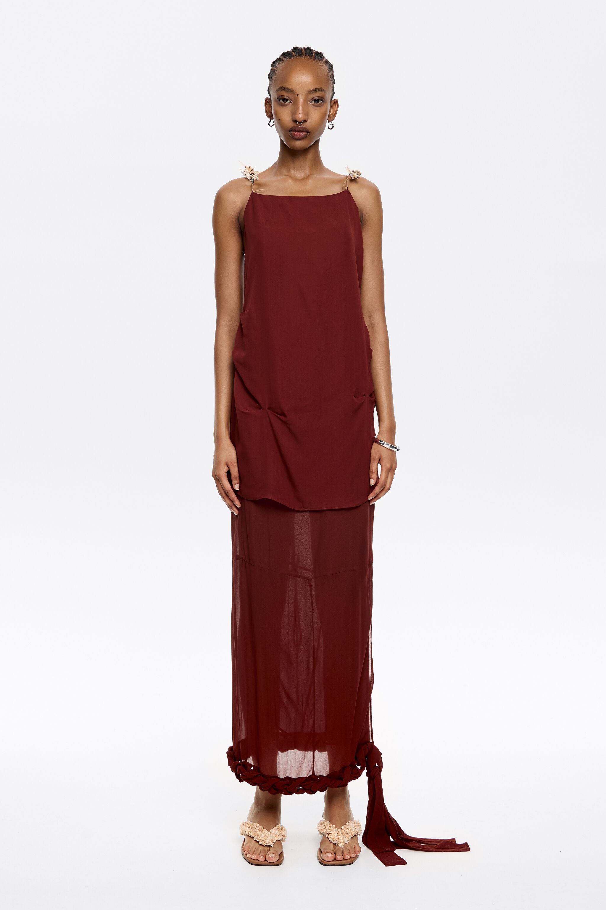 Brown viscose wrap midi skirt