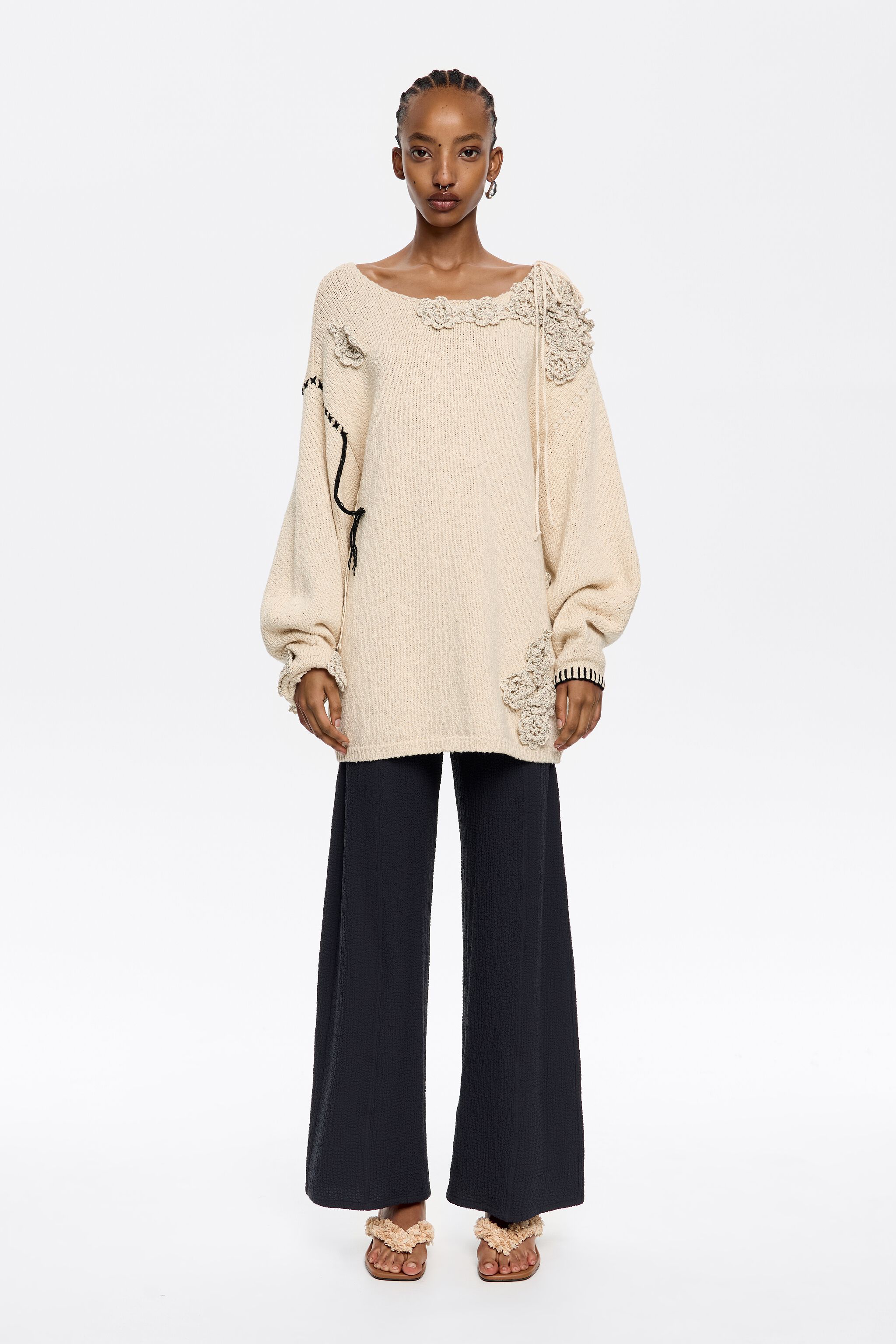 Anthracite ankle-length trousers