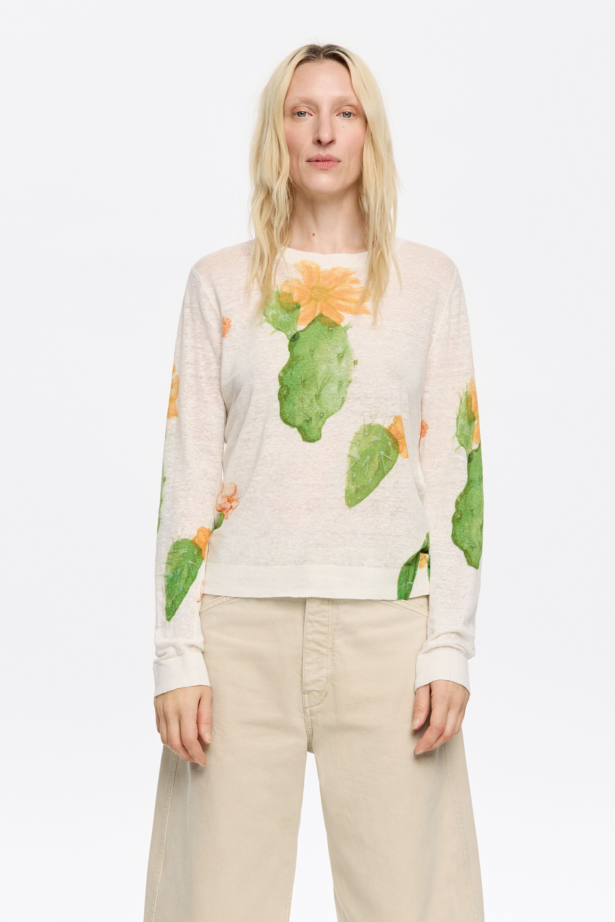 Ivory Cactus linen straight sweater