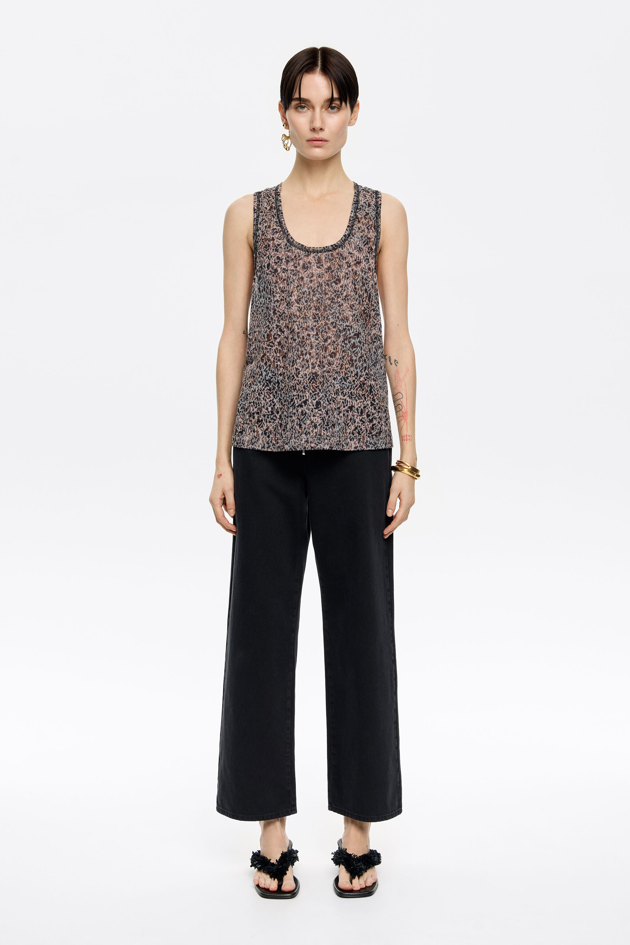 Khaki Cheetah devor&eacute; vest top