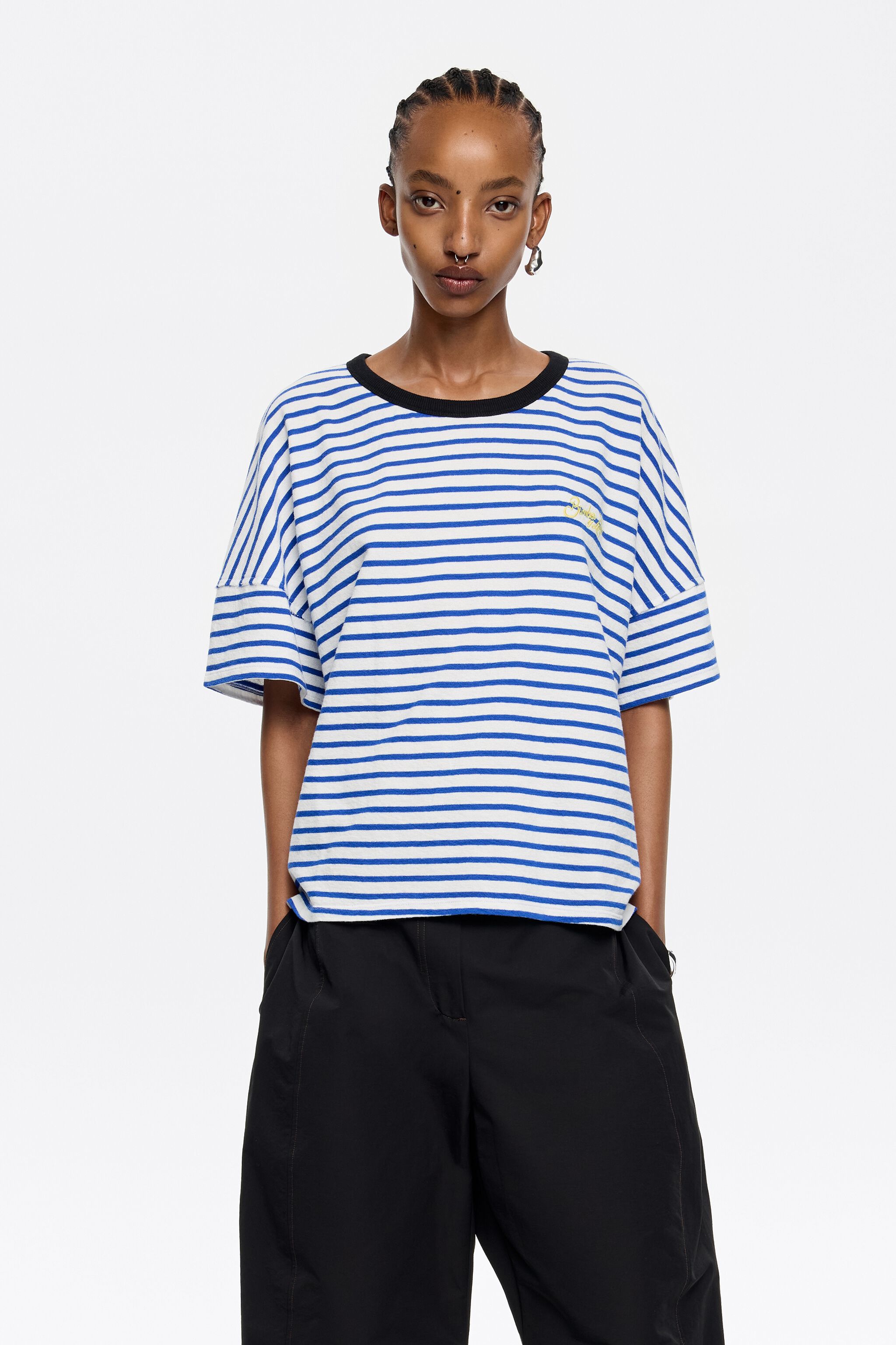 Blue striped cotton boxy T-shirt