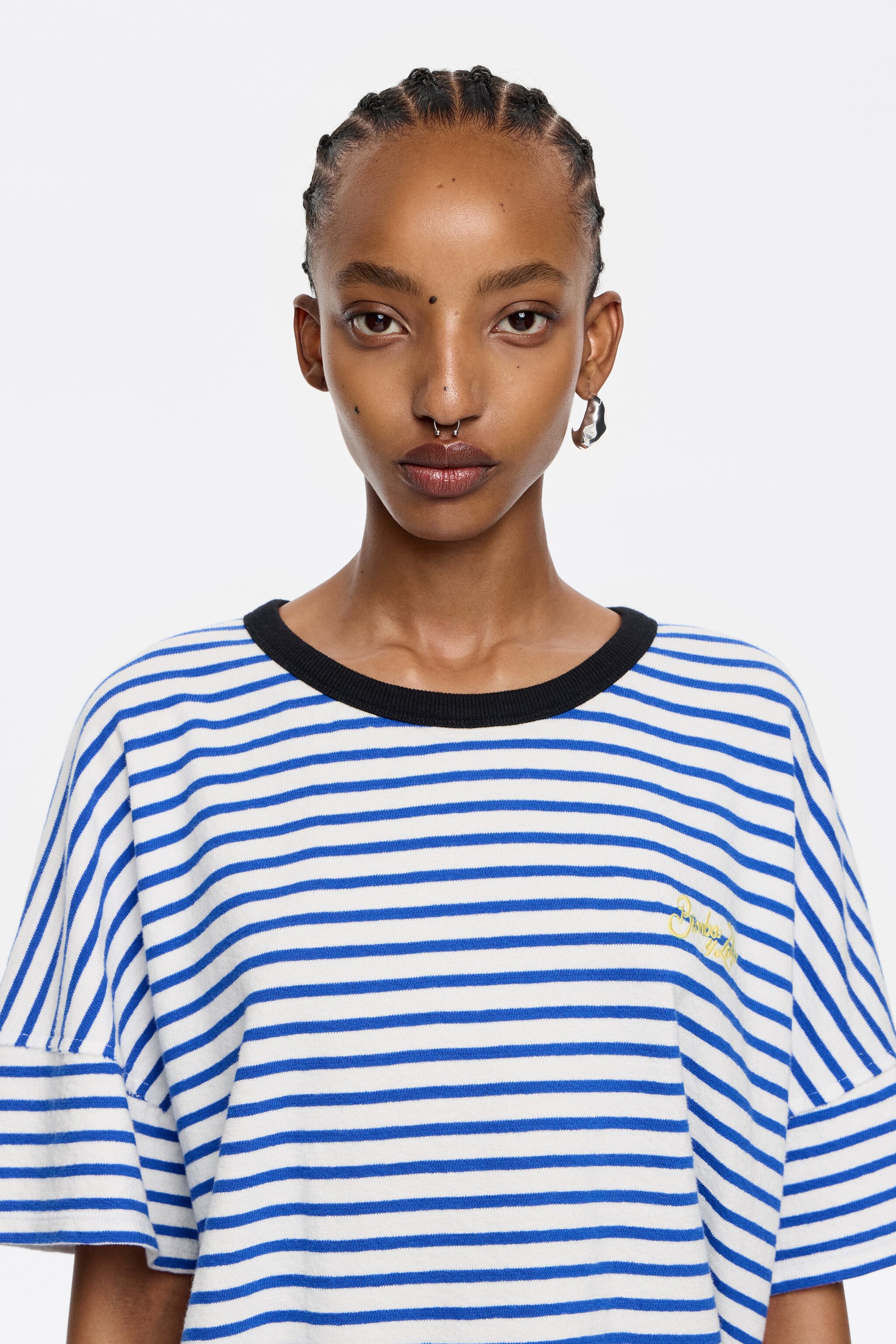 Blue striped cotton boxy T-shirt