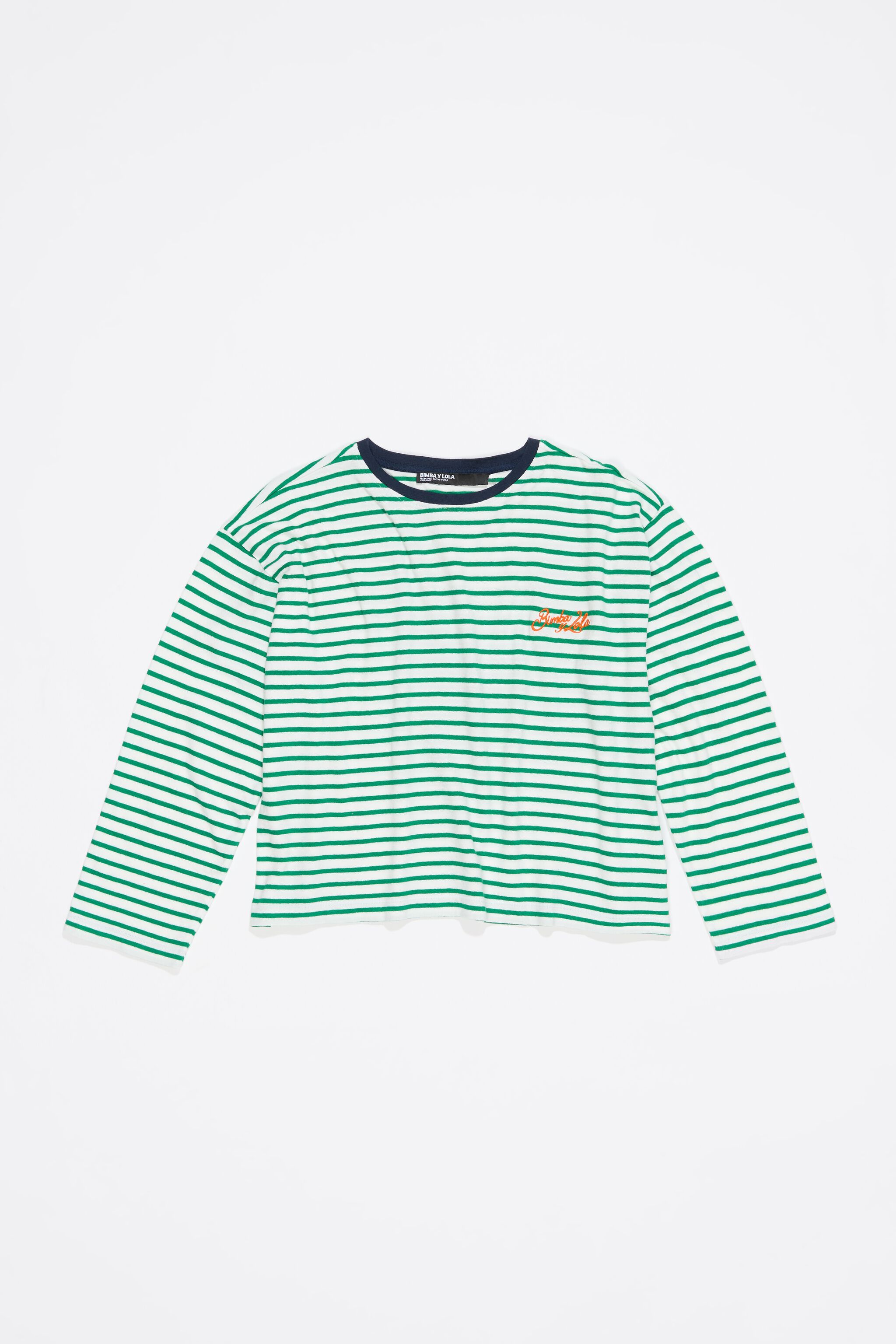 Green striped cotton straight T-shirt