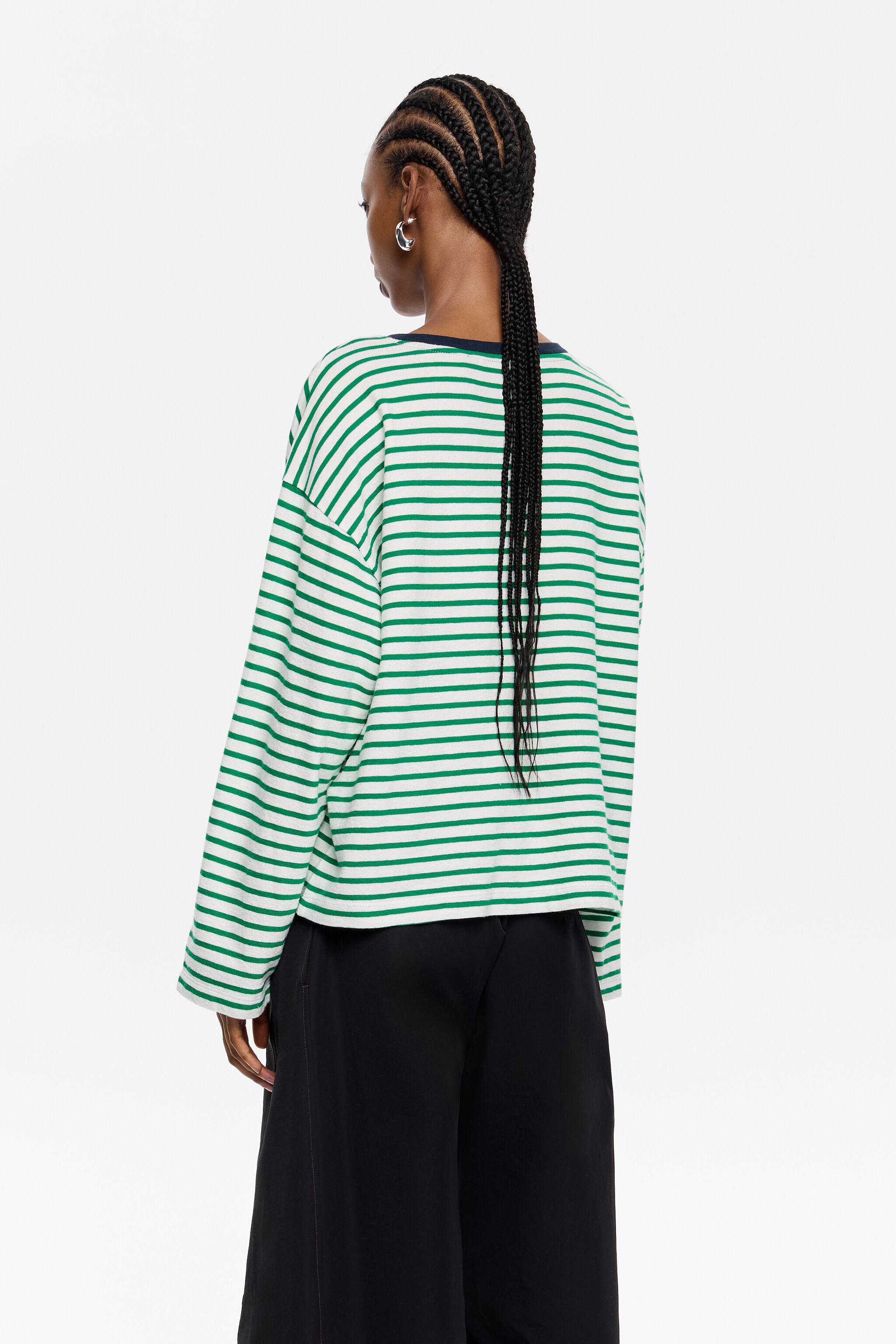 Green striped cotton straight T-shirt