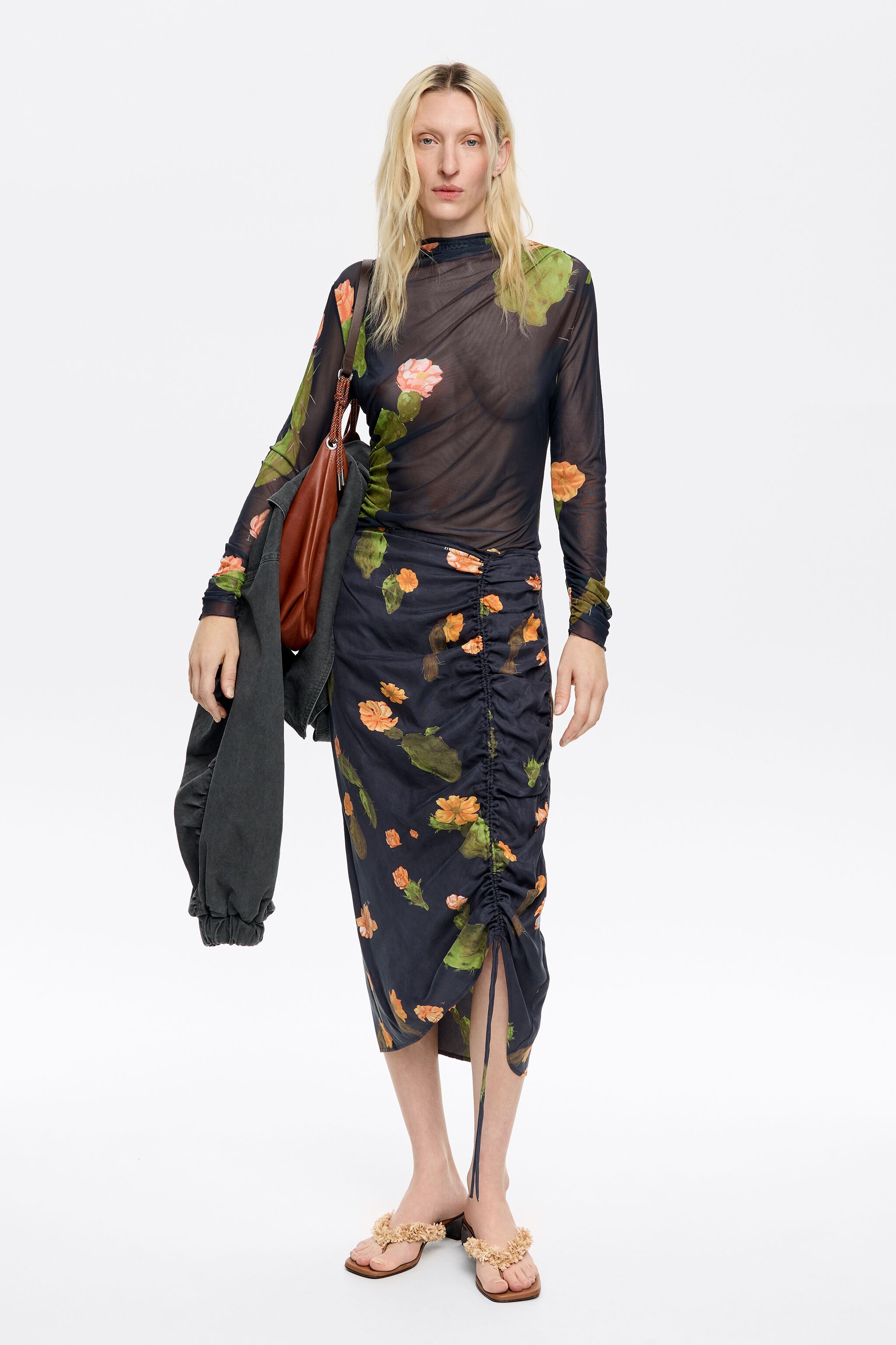 Black Cactus tulle ruched T-shirt