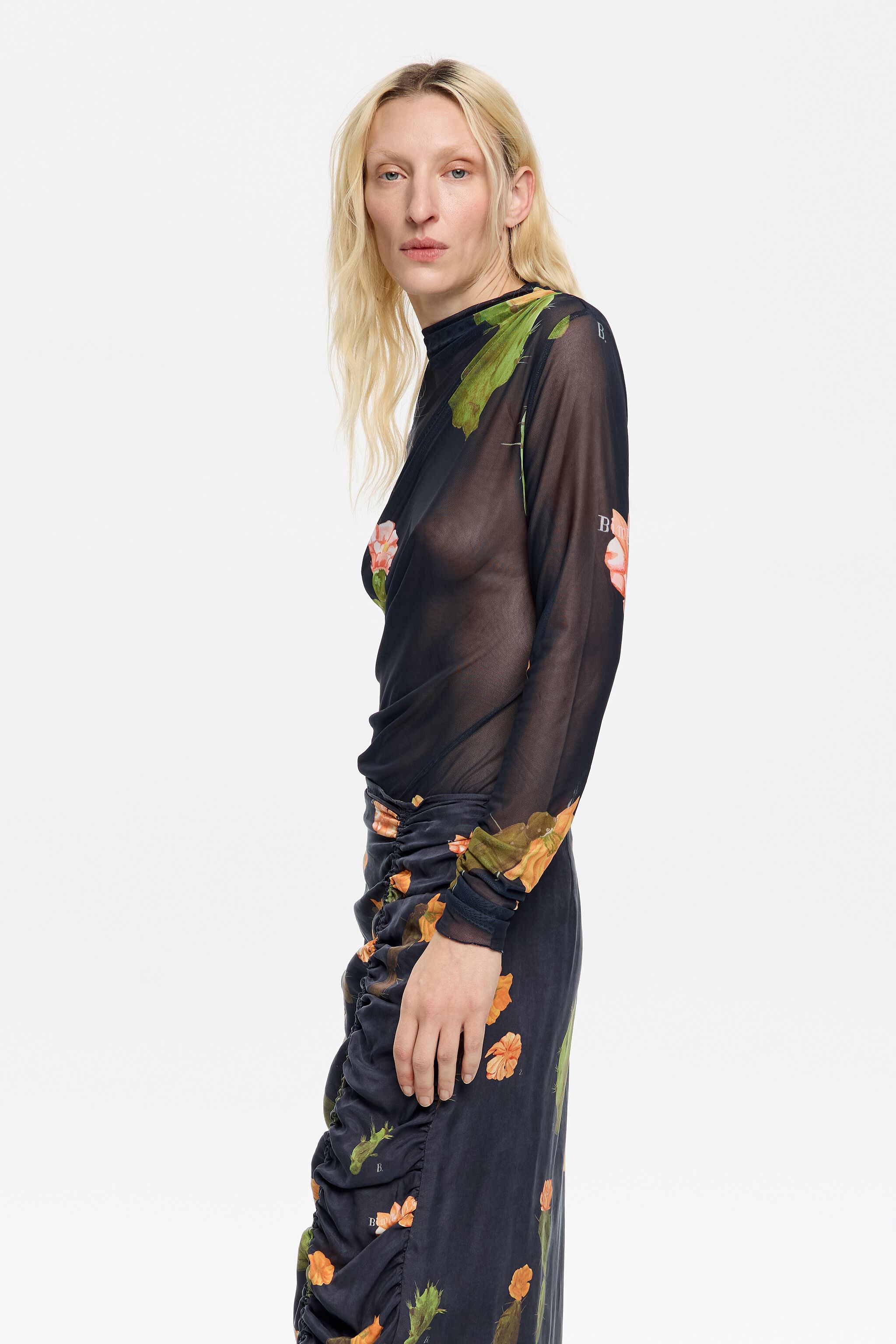 Black Cactus tulle ruched T-shirt