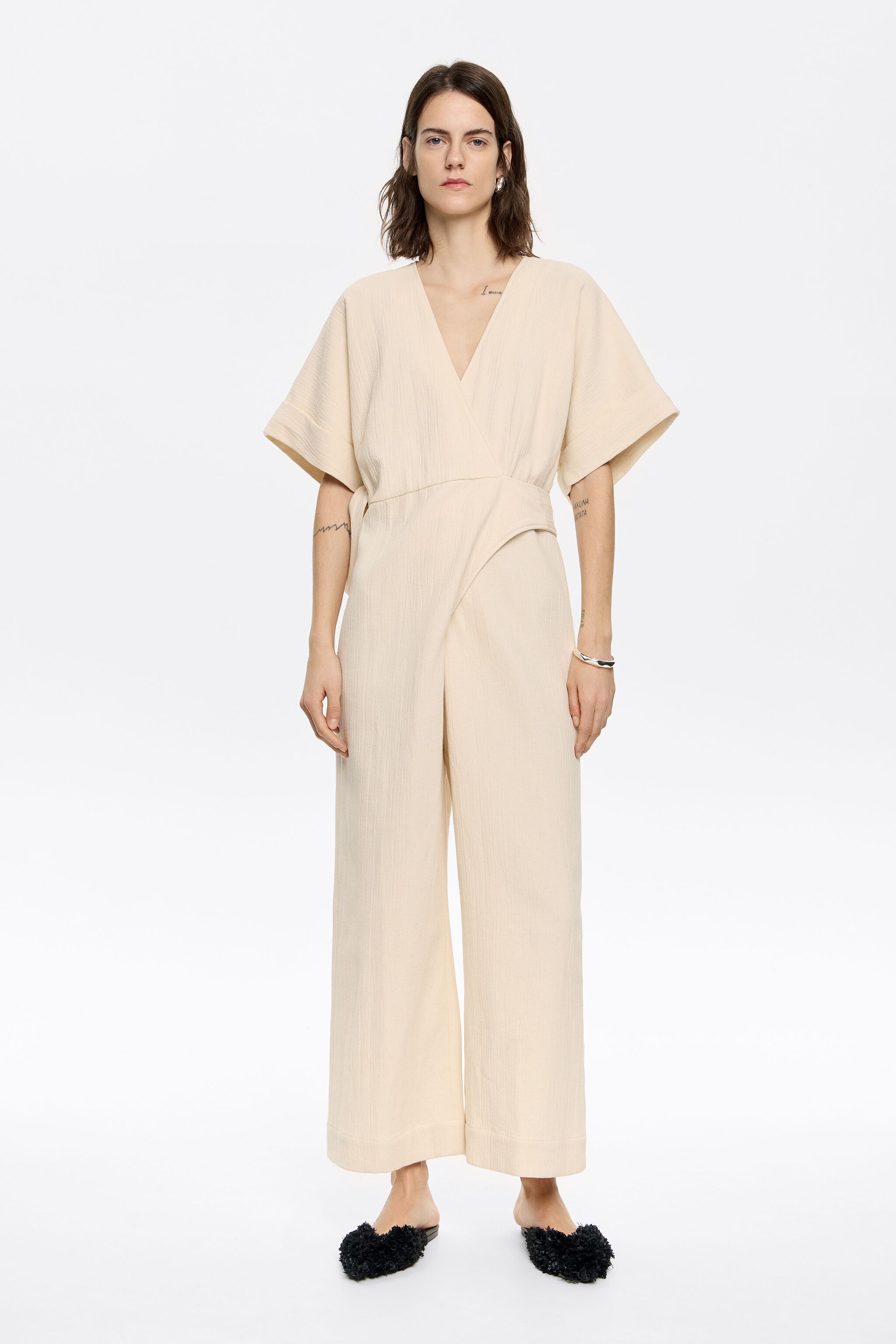 Vanilla cotton wrap jumpsuit