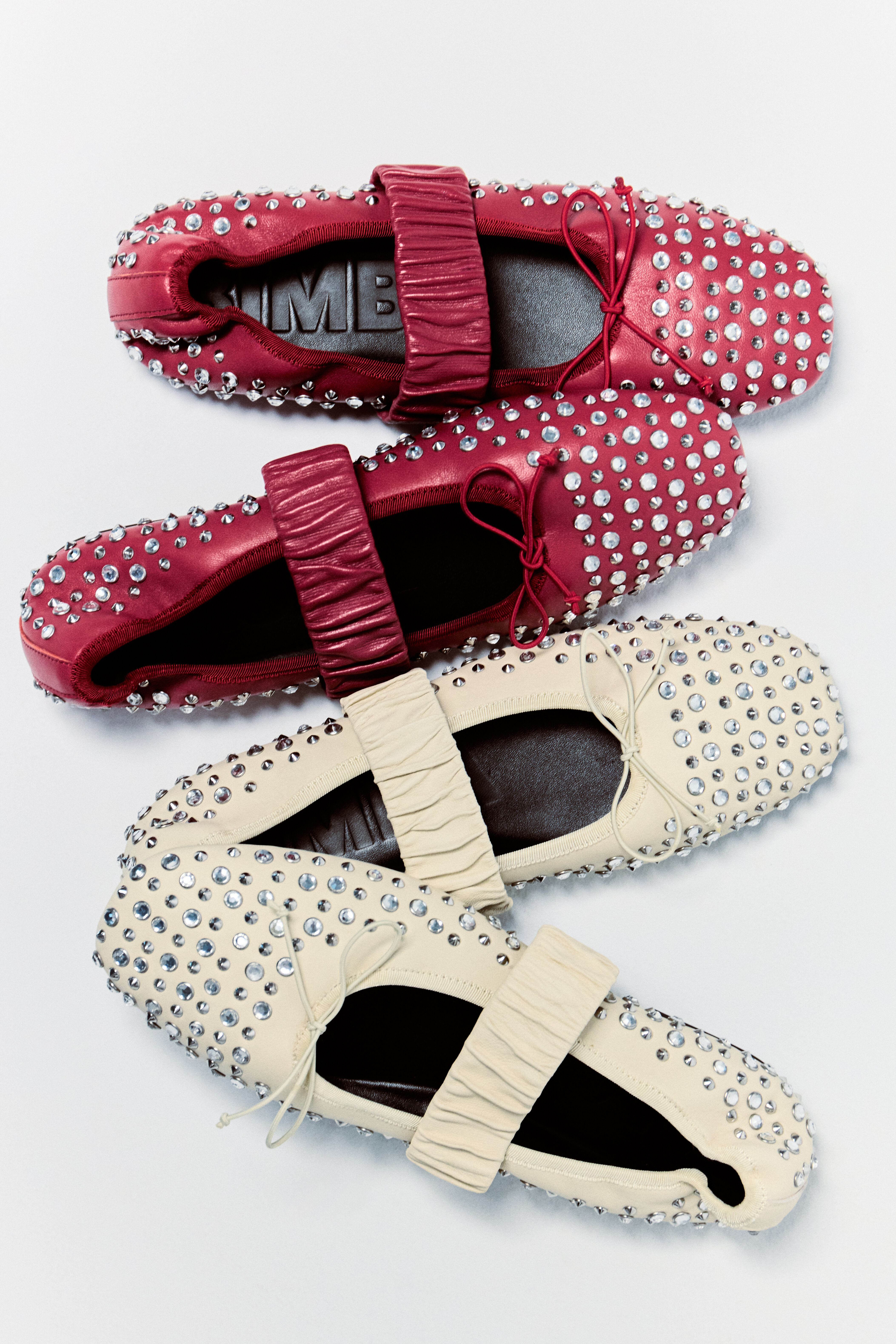 Studded red leather ballerina