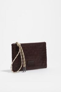 Dark brown medium leather zip clutch