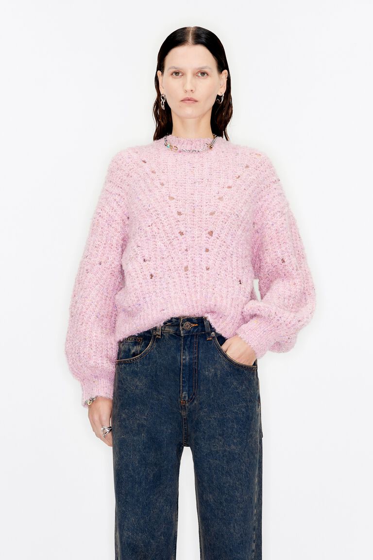 Pink boxy open-knit sweater