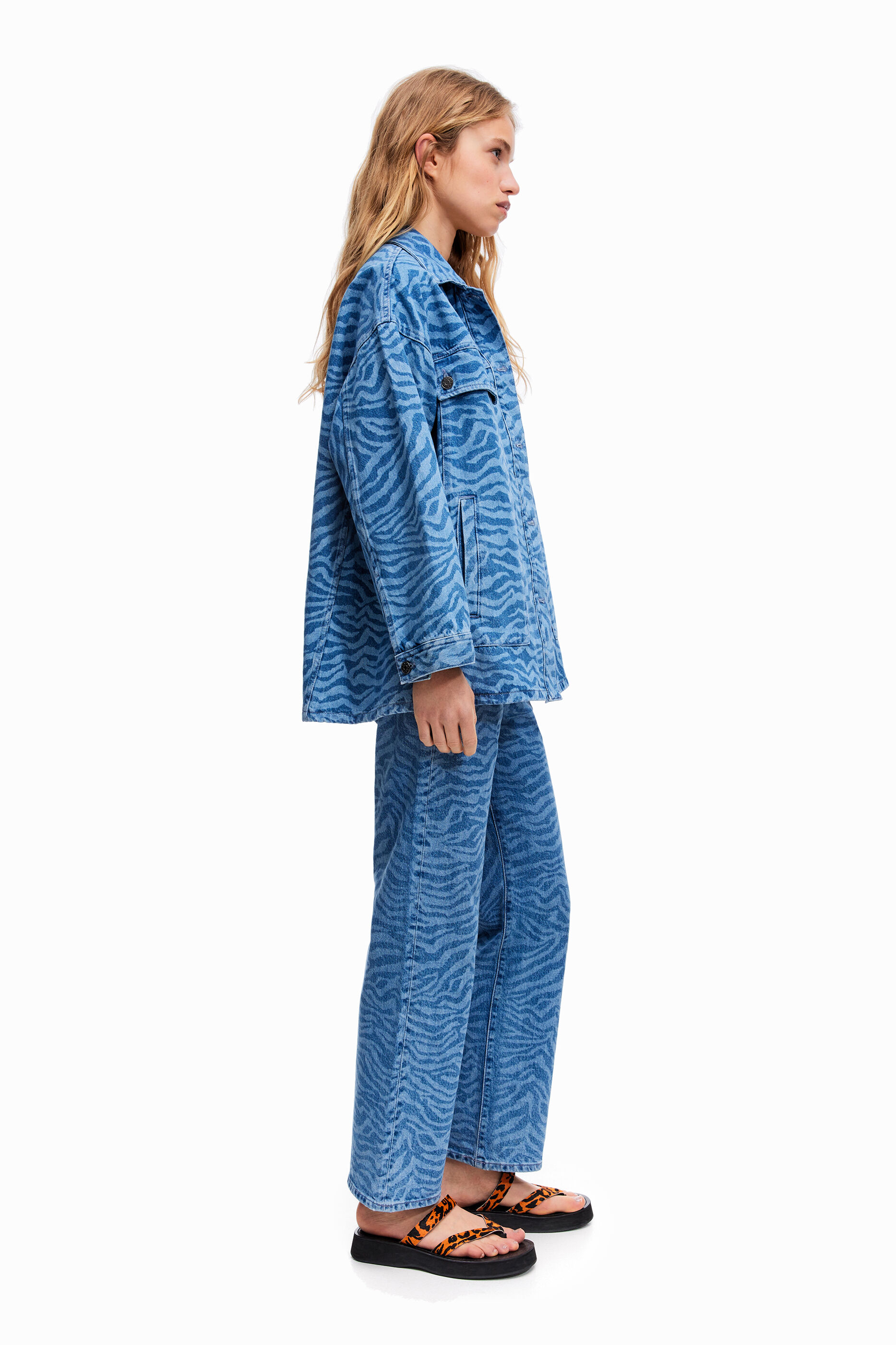 Blue Tiger print denim jacket