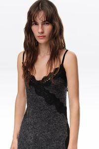 Top mohair encajes gris oscuro melange