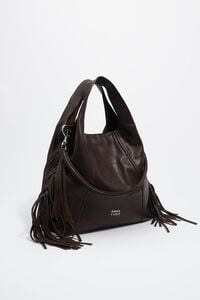 Bolso Paper mediano piel flecos caf&eacute;