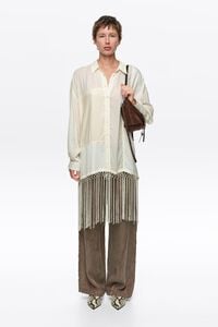 Cream patchwork fringed shirt