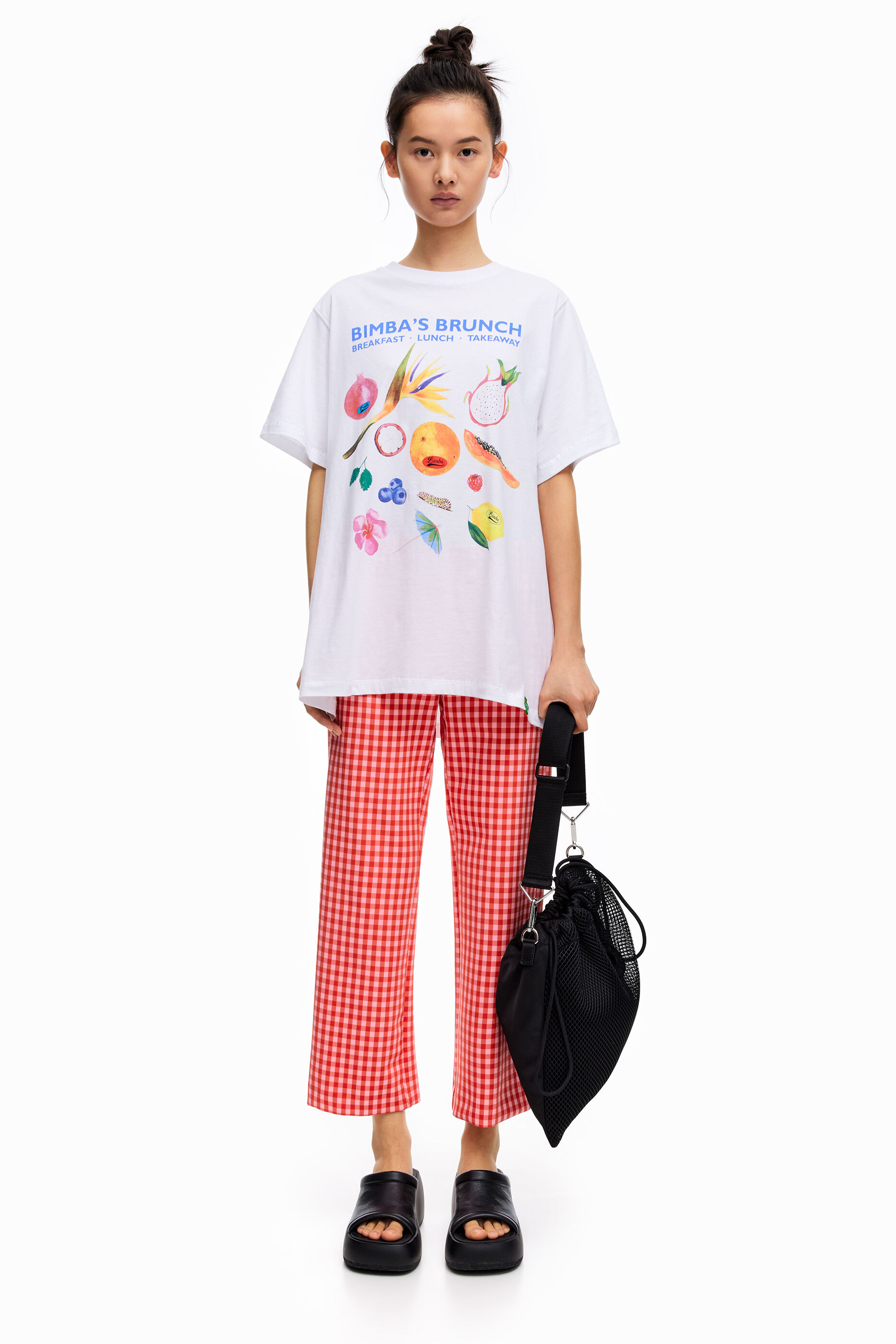 Pantalón flare vichy rosa