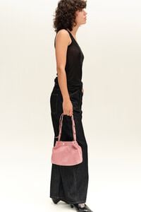 Medium pink suede snaps bag