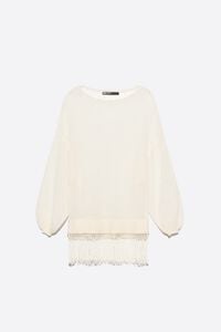 Ivory mohair sweater with fringe