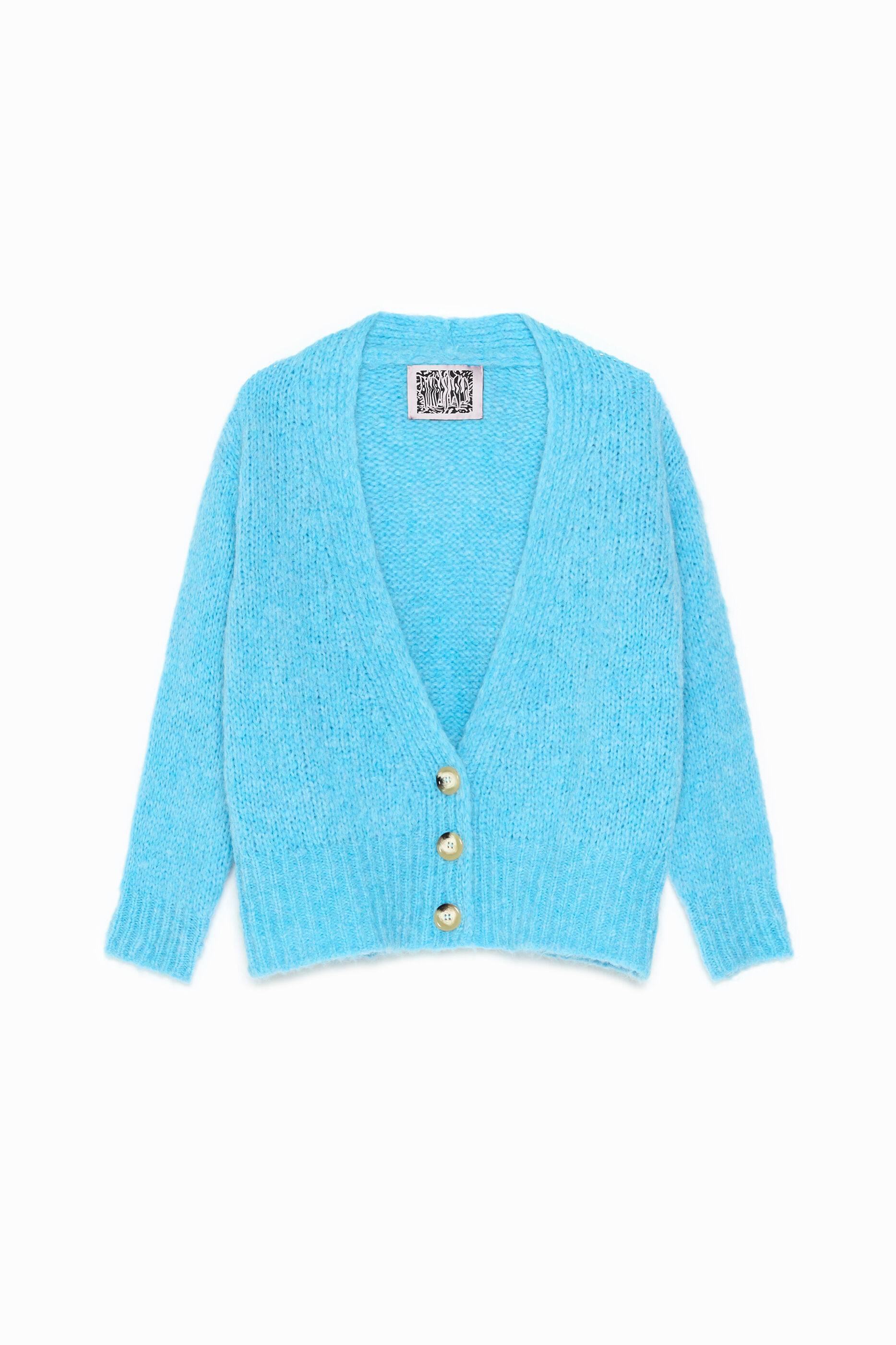 thick blue cardigan