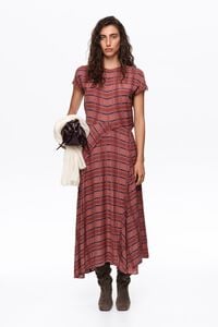 Garnet checked fluid dress with flare