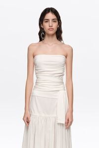 White ruched strapless top