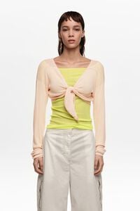 Peach short knot ribbed cardigan