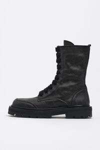 Black leather lace-up high boot