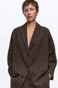 Brown checked straight tailored wool blazer