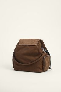 Large dark khaki cotton and suede Pocket bag