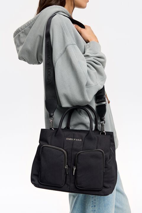 Bolso de mano Pocket grande nylon negro Bolso de mano Pocket grande nylon negro