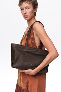 Large dark brown coated shopper bag