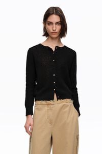 C&aacute;rdigan recto piedras negro