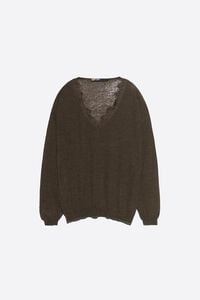 Sweter długi koronka wełna czekoladowy