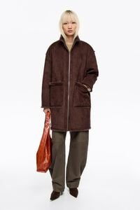Płaszcz dwustronny średniej długości ciemnobrązowy