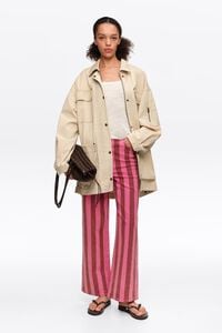 Pantal&oacute;n sin cintura 5 bolsillos denim de rayas rosas